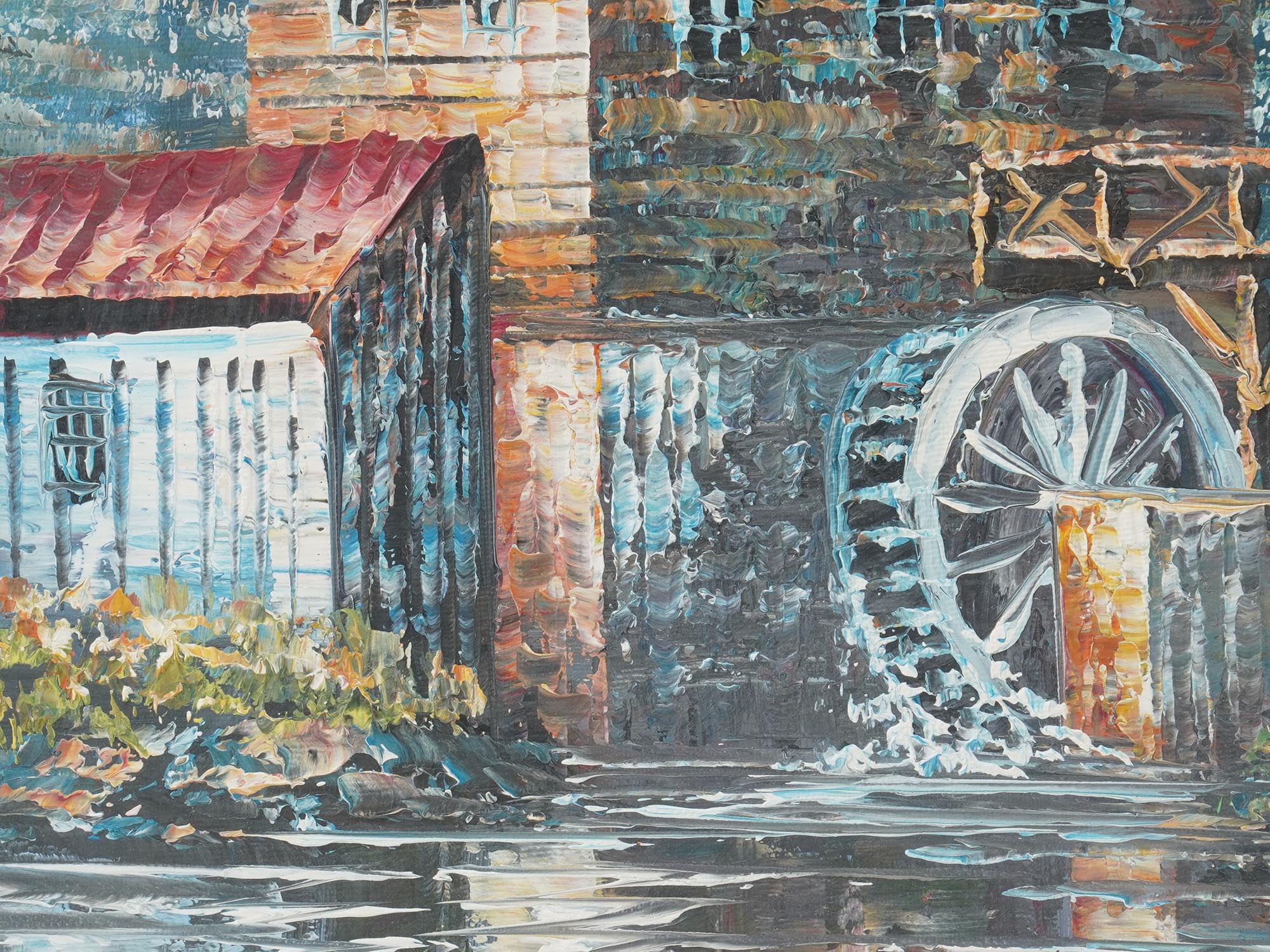 LANDSCAPE OIL PAINTING MILL ON RIVER SIGNED JOYCE PIC-2